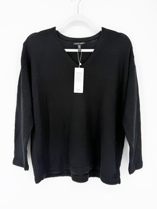 Eileen Fisher Sweaters - NWT Eileen Fisher Organic Cotton Open Knit Pullover V Neck Sweater Medium Black
